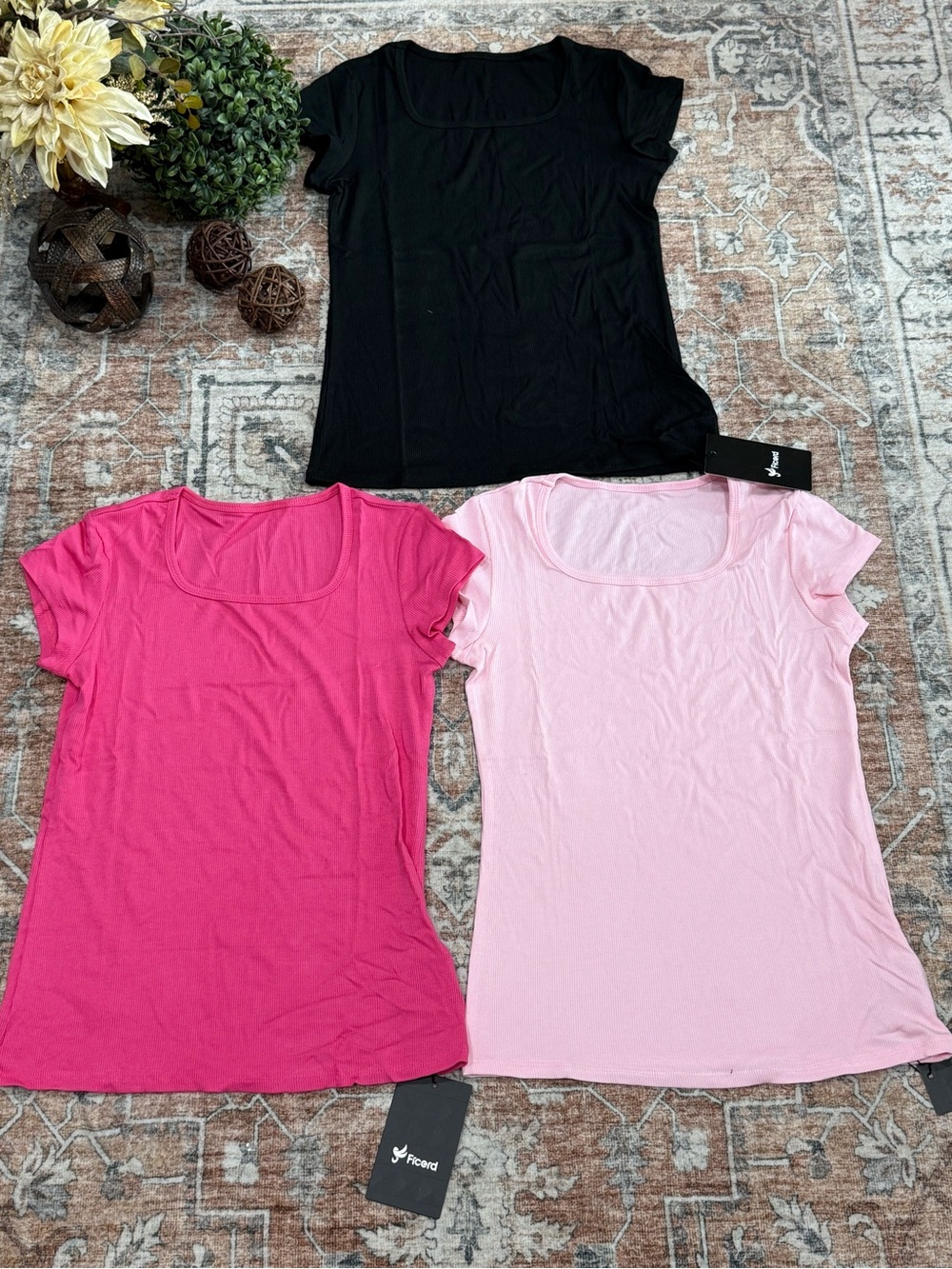Everyday Scoop Neck Short Sleeve Tee - Black, Hot Pink & Light Pink